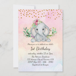Convite Aquarela Elefante para Bebê e primeiro aniversario