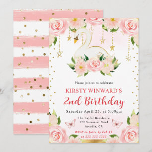 Convite Aquarela Elegante Cisne Floral Aniversário