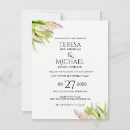 Convite Aquarela Elegante de Casamento de Tulpas Rosa e Ve