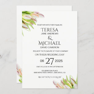 Convite Aquarela Elegante de Casamento de Tulpas Rosa e Ve