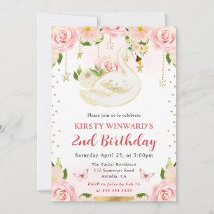 Convite Aquarela Elegante Floral Cisne Aniversário