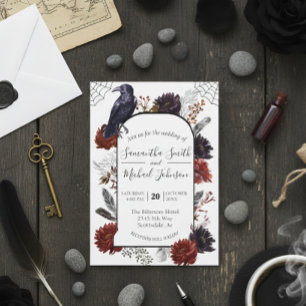 Convite Aquarela Elegante Halloween Floral Boho Feather I