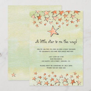Convite Aquarela estrelinha a caminho baby shower