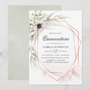 Convite Aquarela Eucalipto Geométrico Quinceañera