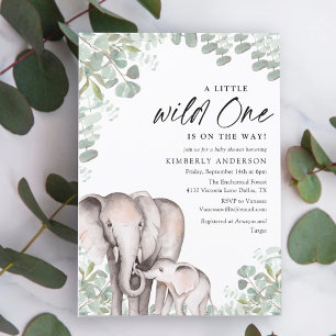 Convite Aquarela Eucalypt Wild One Elephant Chá de fraldas