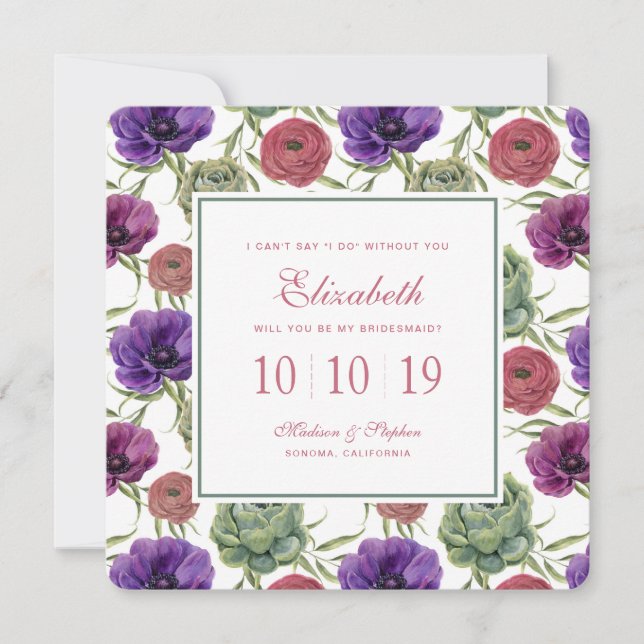 Convite Aquarela | Eucalyptus & Anemone - Bridesmaid (Frente)