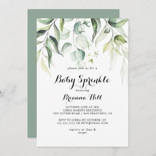 Convite Aquarela Eucalyptus Greenery Baby Sprinkle