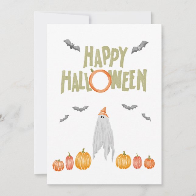 Convite Aquarela Fantasma Halloween  (Frente)