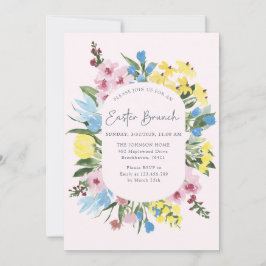 Convite Aquarela, Felz pascoa de quadro floral, Brunch