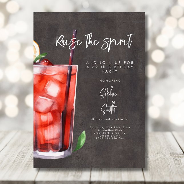 Convite Aquarela festa de aniversário coquetel (Criador carregado)