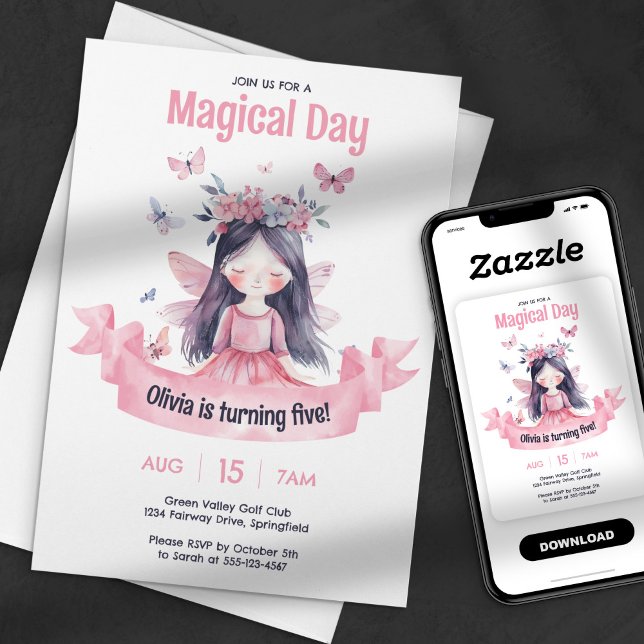 Convite Aquarela Festa de aniversário de Fada Mágica (Criador carregado)