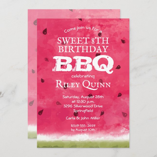 Convite Aquarela Festa de aniversário de melancia (Frente/Verso)