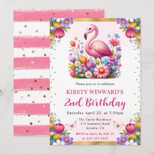 Convite Aquarela Flamingo de Páscoa Flores de Primavera An