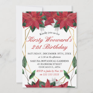 Convite Aquarela Flor de Natal Floral Aniversário de Natal