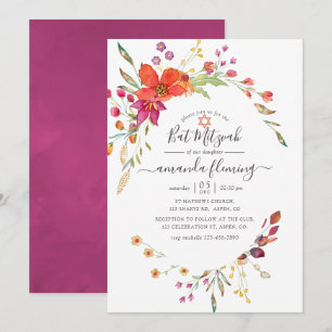 Convite Aquarela Flor Selvagem Bat Mitzvah