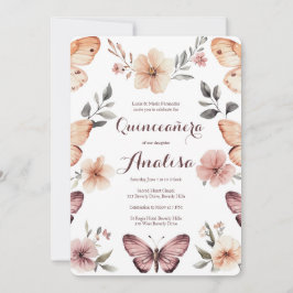 Convite Aquarela Florais Borboletas Quinceañera PERSONALID