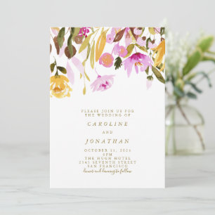 Convite Aquarela Floral Amarela e Rosa de Verão