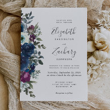 Aquarela Floral Ameixa Azul Marinho Casamento