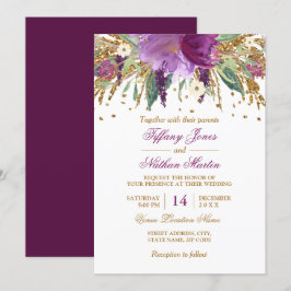 Convite Aquarela Floral Amethyst Deslumbrante Casamento