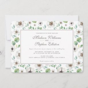 Convite Aquarela Floral   Anêmona Branca - Casamento