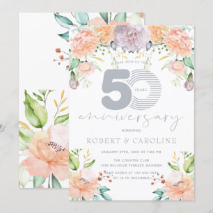 Convite Aquarela Floral Aniversário de 50 Anos de Casament