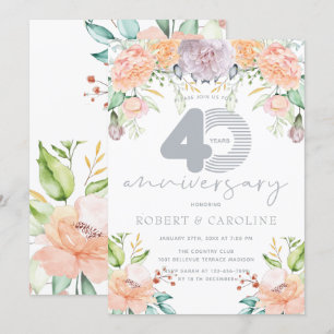 Convite Aquarela Floral Aniversário de Casamento de 40 Ano