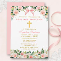 Aquarela Floral Arco Rosa Dourado Primeira Comunhã