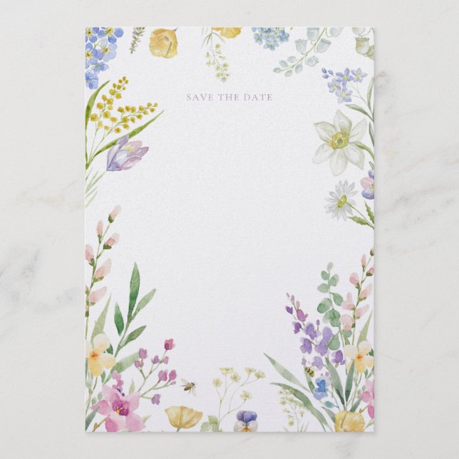 Convite Aquarela Floral aviso de data de casamento (Frente)