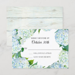 Convite Aquarela Floral Azul Branco Hydrangea Madeira Rúst