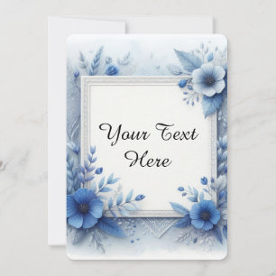 Convite Aquarela Floral Azul com Acentos Elegantes