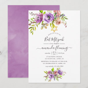 Convite Aquarela Floral Bat Mitzvah de Primavera