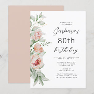 Convite Aquarela Floral Beijo de Pêssego 80º Aniversário