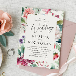 Convite Aquarela floral boho asiática. Casamento boêmio