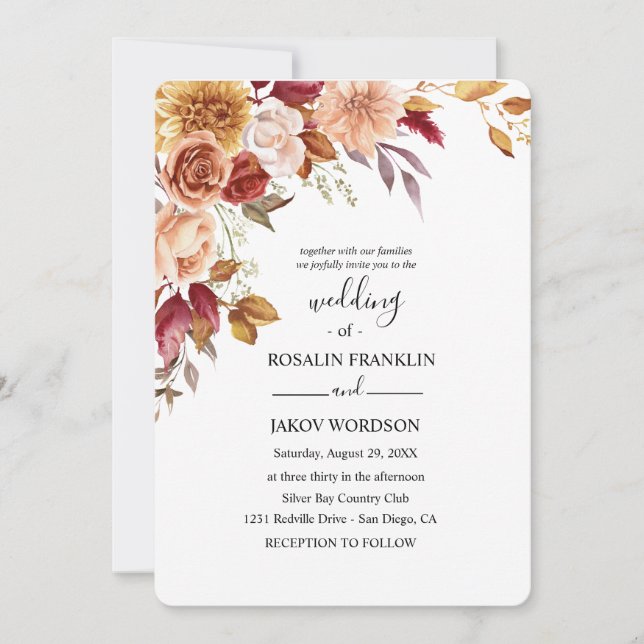 Convite aquarela floral casamento  (Frente)