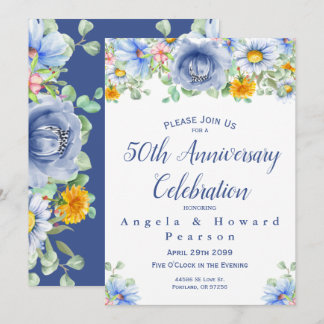 Convite Aquarela Floral de Eucalipto 50º Aniversário