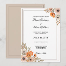 Convite Aquarela Floral de Flor de Pessegueiro Casamento