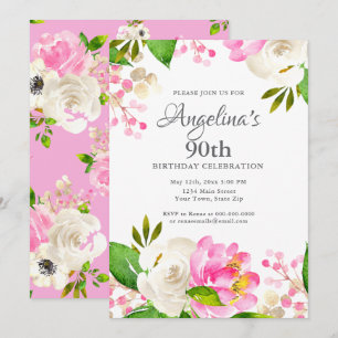 Convite Aquarela Floral de Primavera para Aniversário de 9