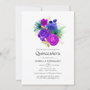 Convite Aquarela Floral Espanhol Mardi Gras Quinceañera