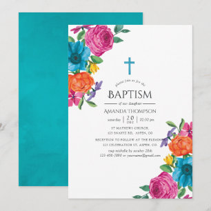 Convite Aquarela Floral Fiesta Baptism