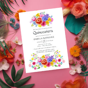 Convite Aquarela Floral Fiesta Espanhola Quinceañera