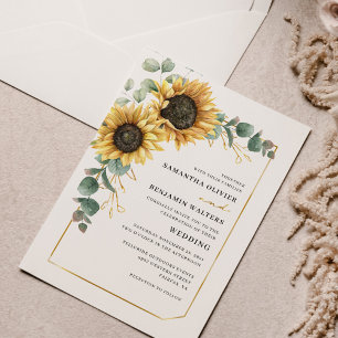 Convite Aquarela Floral Girassol Eucalipto Casamento