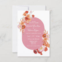 aquarela floral laranja rosa & casamento de verão
