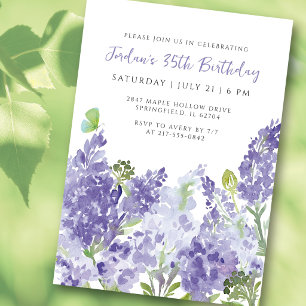 Convite Aquarela Floral Lilases Elegantes de 35º Aniversár