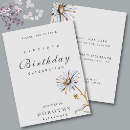 Convite Aquarela Floral Moderno Elegante Aniversário Adult