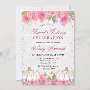 Convite Aquarela Floral Outono Abóbora Sweet Sixteen