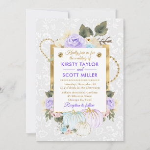 Convite Aquarela Floral Outono Abóboras Casamento