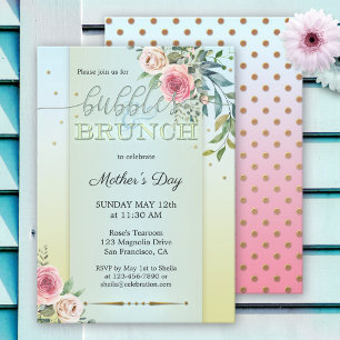 Convite Aquarela Floral Pastel Bolhas e Brunch