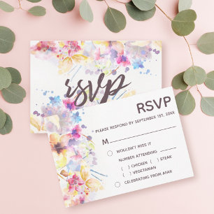 Convite Aquarela Floral Pastel   Escolha de Refeição RSVP
