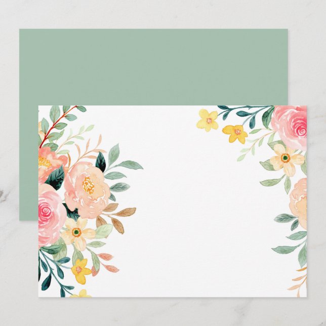 Convite Aquarela Floral Personalizada em Branco (Frente/Verso)