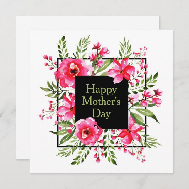 Convite Aquarela Floral Rosa (Frente/Verso)